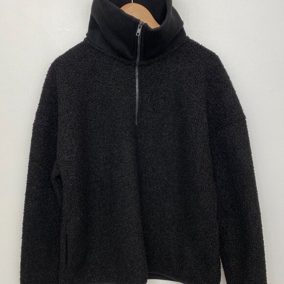 Elle Woman’s Teddy Fleece Half-Zip Pullover Sweater Jacket Black L - Picture 5 of 13
